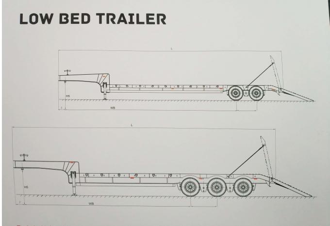 Cor vermelha de 3 Axle Low Bed Semi Trailer com eixos da Auto-direção e as rampas hidráulicas